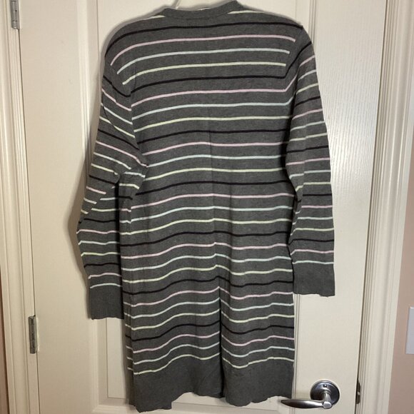 Torrid Women's Long Knit Cardigan Size 0 Gray Striped Button Down Front Soft - Picture 5 of 7